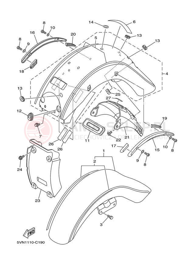 Schemat "błotnik" do Yamaha ROAD STAR XV17ASC/XV17AS