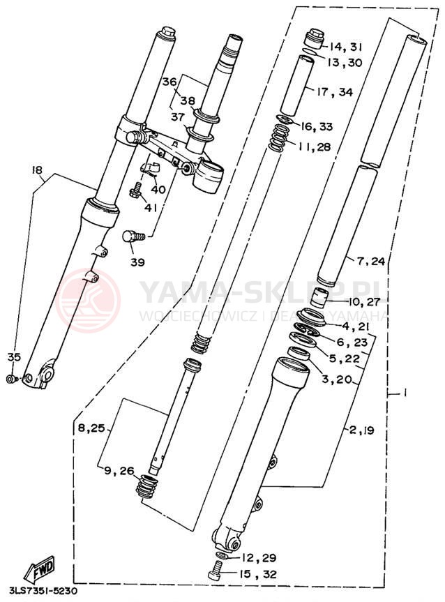 Schemat "Amortyzatory przód" do Yamaha VIRAGO 250 XV250G/XV250GC