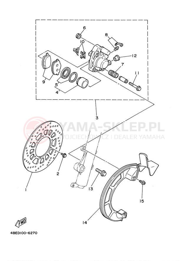 Schemat "Zacisk hamulcowy + tarcza przód" do Yamaha SEROW XT225MC/XT225M