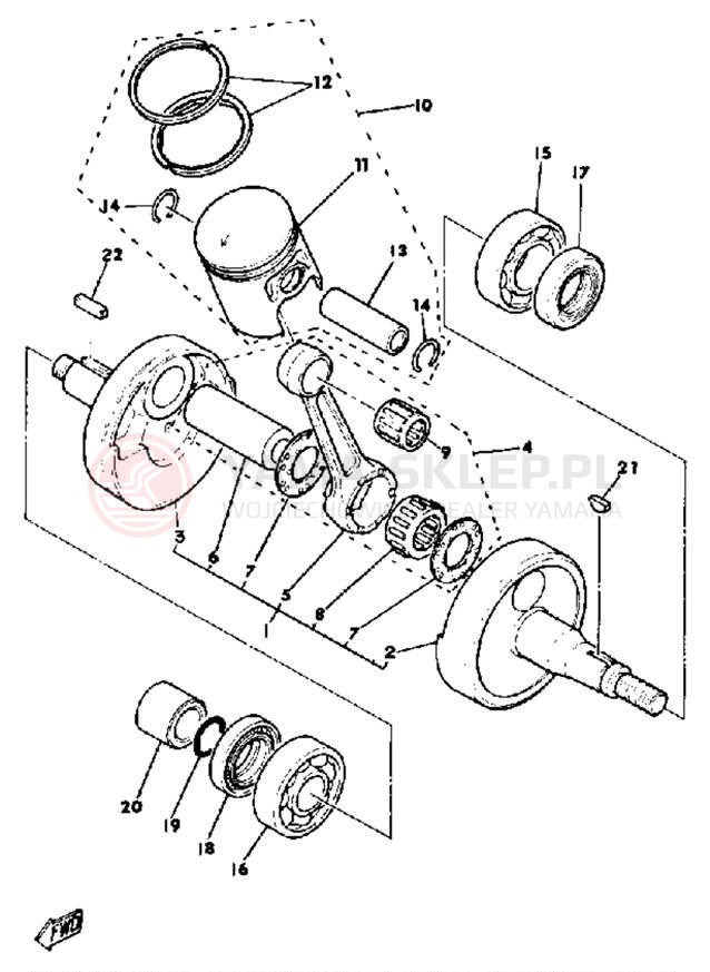 Schemat "Wał korbowy, tłok" do Yamaha DT175H