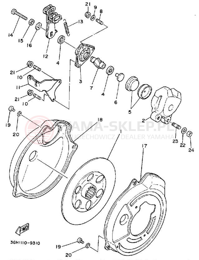 Schemat "Zacisk hamulcowy tylny" do Yamaha MOTO-4 YFM250W