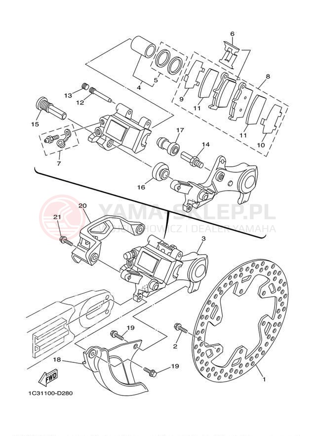 Schemat "Zacisk hamulcowy tylny" do Yamaha YZ125 YZ125T1