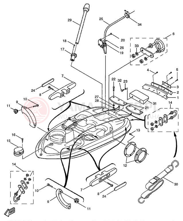 Schemat "HULL DECK FITTINGS" do Yamaha EXCITER TWIN EXT1200W