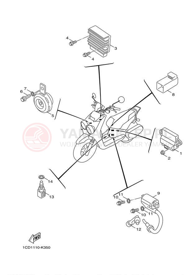 Schemat "układ elektryczny" do Yamaha ZUMA 50 YW50FDR/YW50FDB