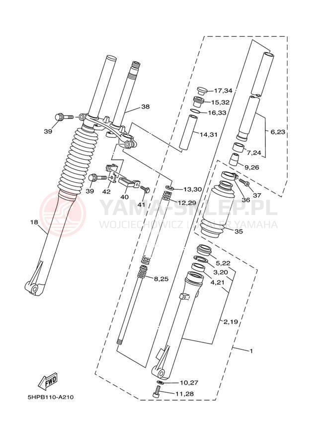 Schemat "Amortyzatory przód" do Yamaha TT-R125L TTR125LT