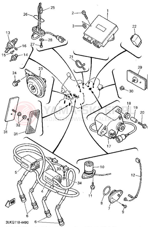 Schemat "układ elektryczny" do Yamaha FZR1000FC/FZR1000F