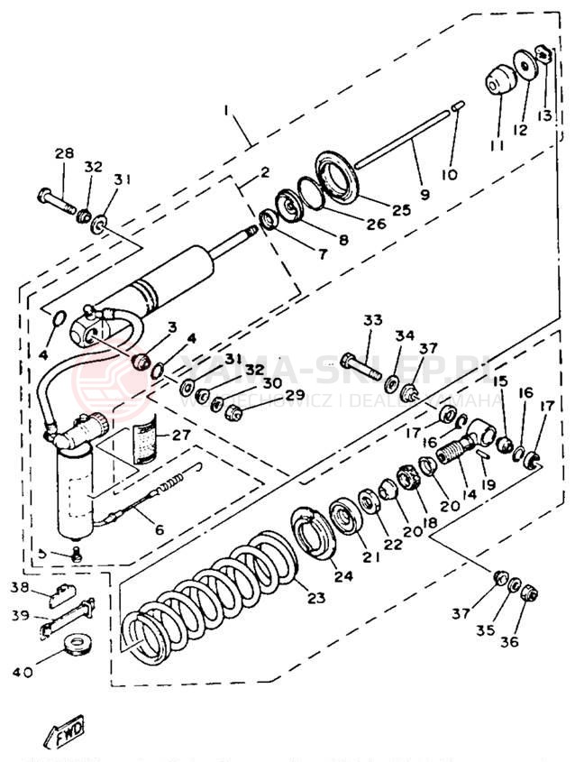 Schemat "zawieszenie tył" do Yamaha YZ490N