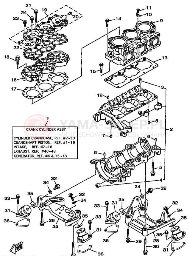 Schemat "cylinder, obudowa silnika" do Yamaha LX210 LST1200AD