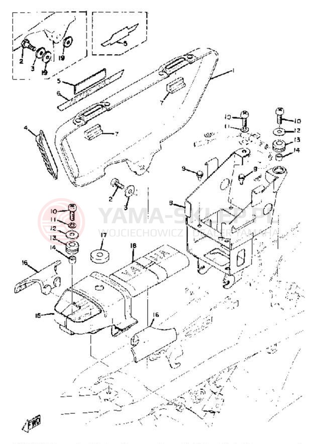 Schemat "pokrywa boczna - skrzynka akumulatora" do Yamaha RD250A