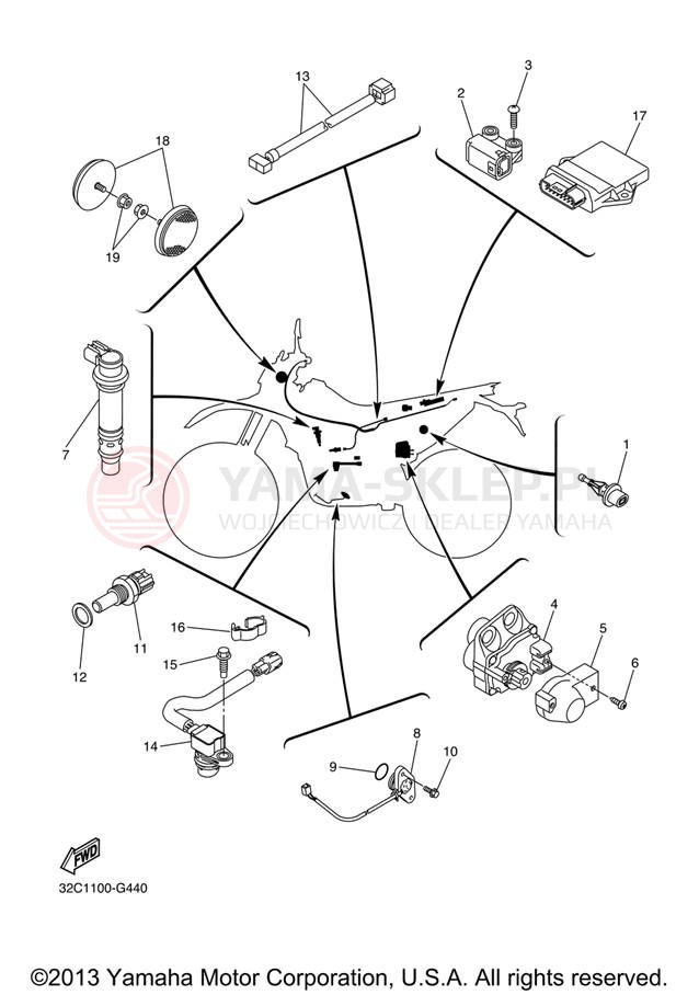 Schemat "układ elektryczny" do Yamaha WR250R WR25RXCL/WR25RXL