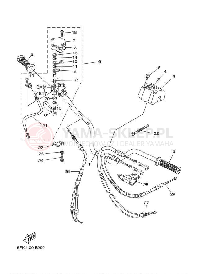 Schemat "Kierownica i osprzęt" do Yamaha BANSHEE SP YFZ350SPV