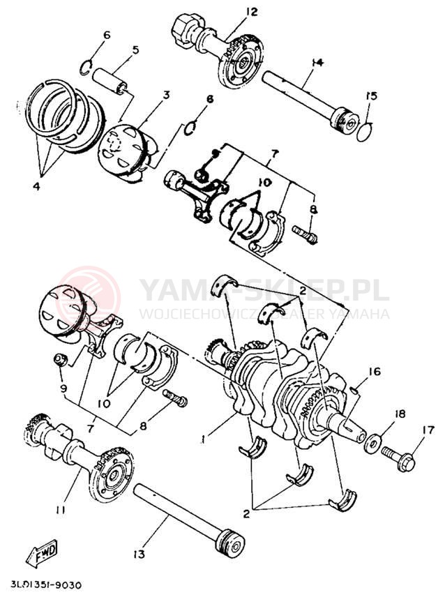 Schemat "Wał korbowy, tłok" do Yamaha TDM850 TDM850E/TDM850EC