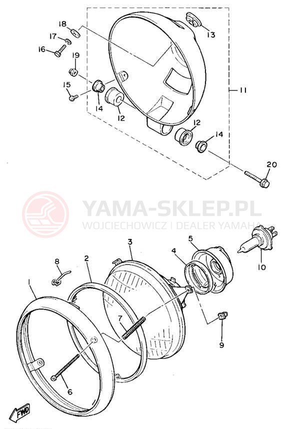 Schemat "Lampa przód" do Yamaha V-MAX 1200 VMX12FC/VMX12F