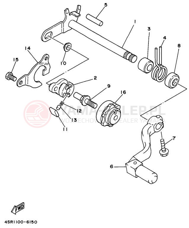 Schemat "Dźwignia zmiany biegów, wałek" do Yamaha YZ250 YZ250K1