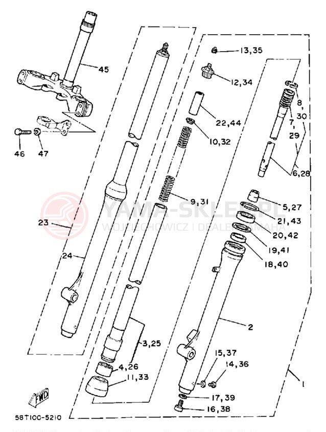 Schemat "Amortyzatory przód" do Yamaha YZ80N