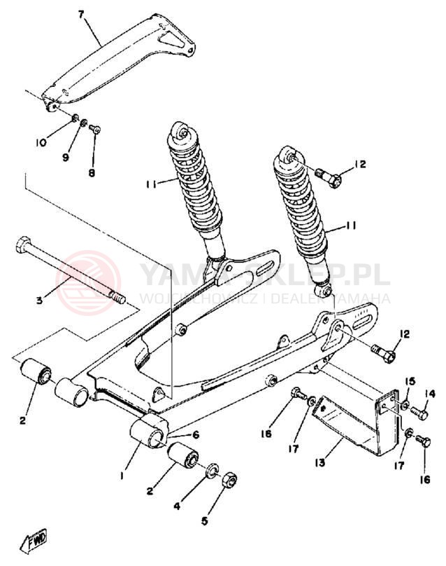 Schemat "Wahacz, osłona łańcucha" do Yamaha DT125C
