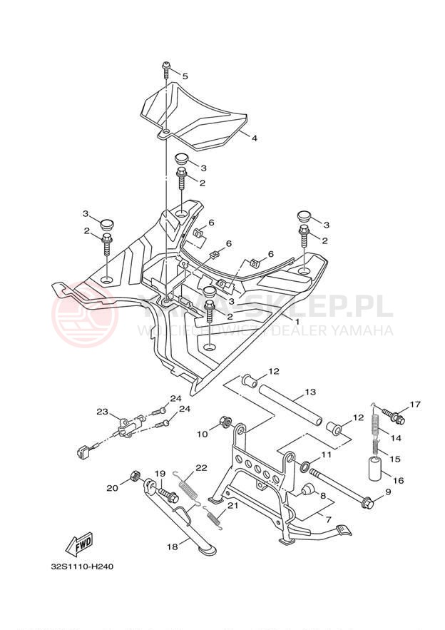 Schemat "Stopka postojowa i podnóżki" do Yamaha ZUMA 125 YW125EO/YW125EGY