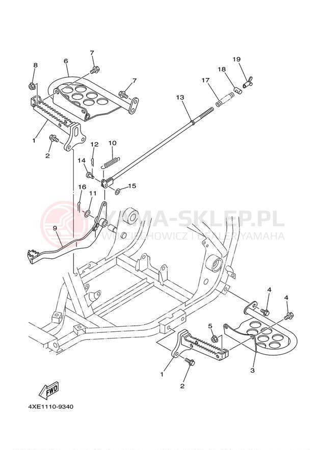 Schemat "Stopka postojowa i podnóżki" do Yamaha BEAR TRACKER YFM250XR