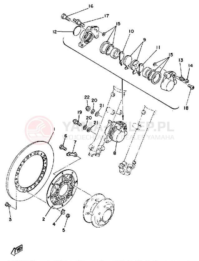 Schemat "Zacisk hamulcowy + tarcza przód" do Yamaha TZ250C/TZ350C