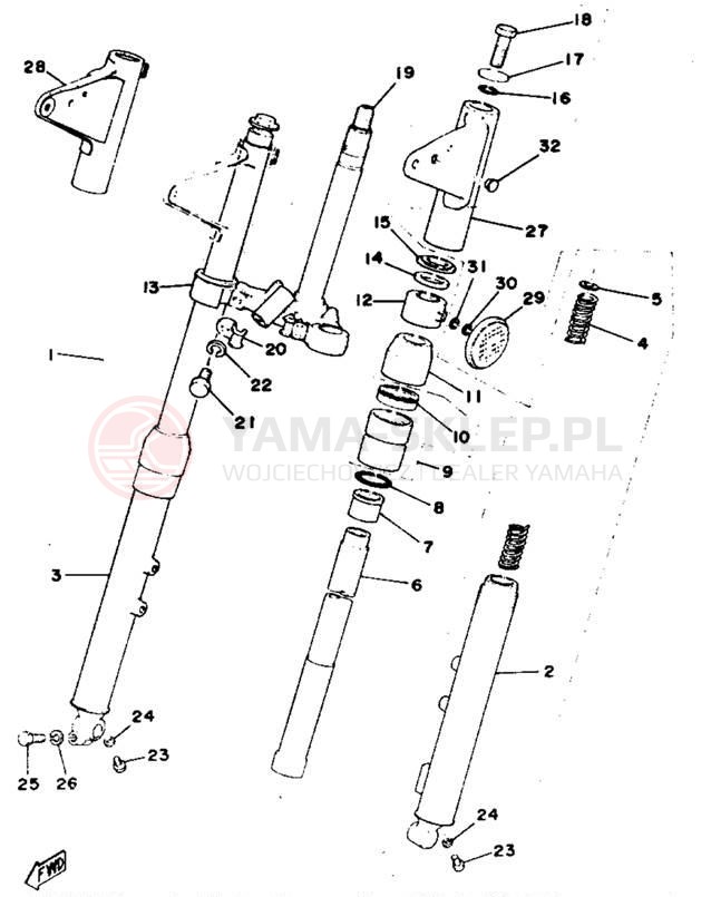 Schemat "Amortyzatory przód" do Yamaha RD125C
