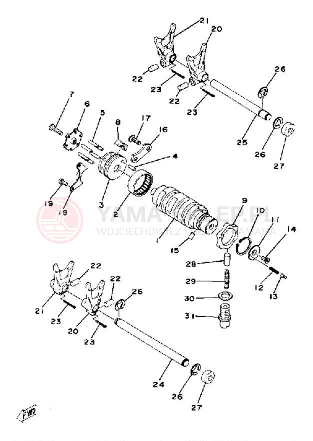 Schemat "Dźwignia zmiany biegów, wałek" do Yamaha XS400-2E