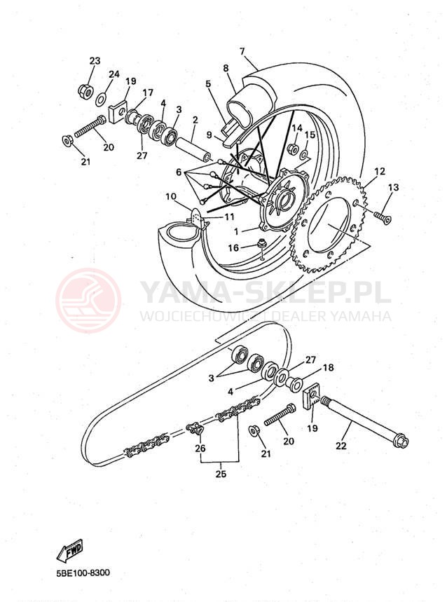 Schemat "Koło tył" do Yamaha YZ400 YZ400FK