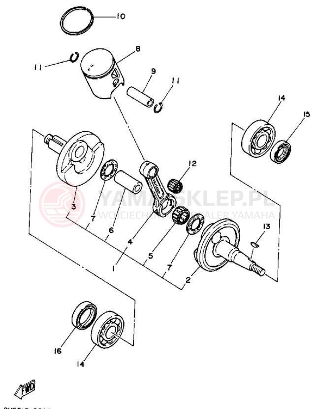 Schemat "Wał korbowy, tłok" do Yamaha YZ80A