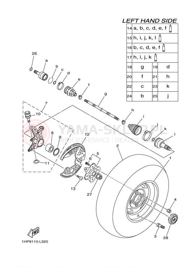 Schemat "Koło przód" do Yamaha GRIZZLY 700 EPS 4WD YFM7FGPBL