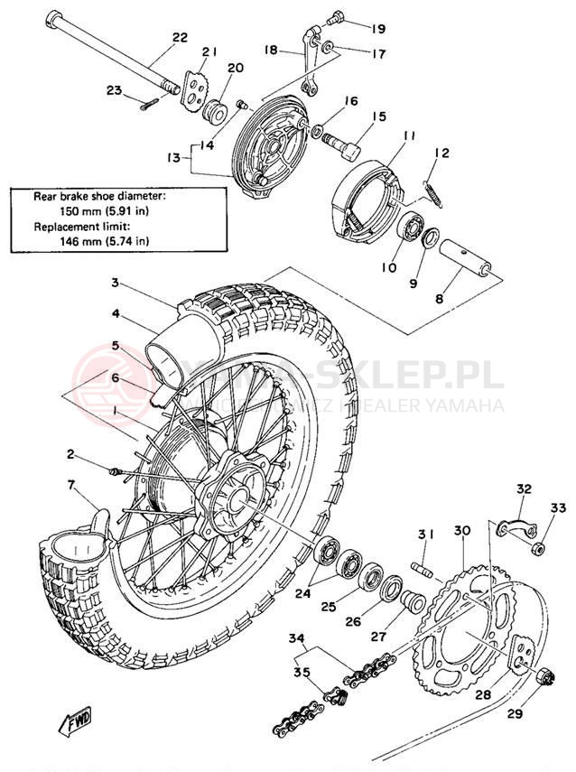 Schemat "Koło tył" do Yamaha DT400D/DT250D