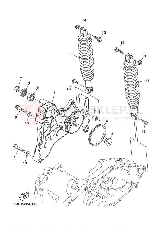 Schemat "wahacz, zawieszenie tył" do Yamaha MAJESTY YP400T