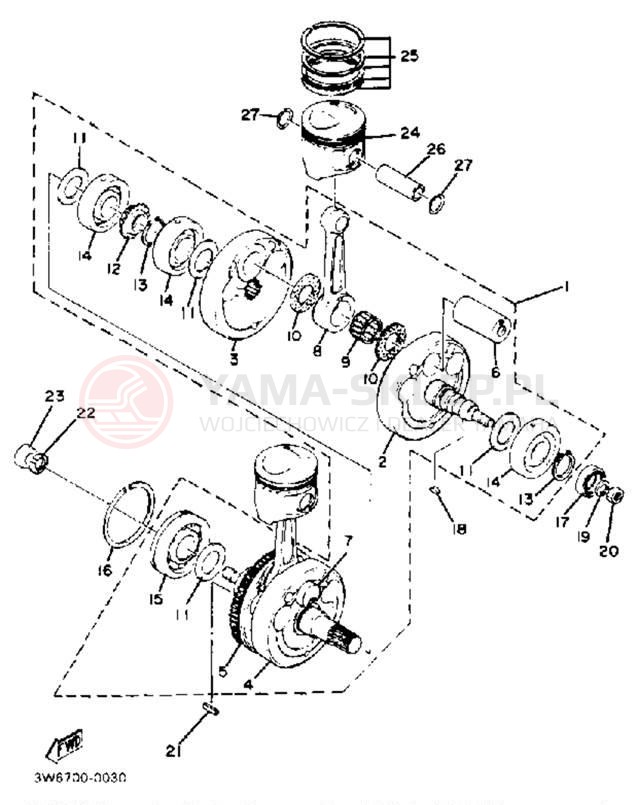 Schemat "Wał korbowy, tłok" do Yamaha XS650SJ