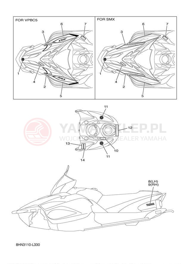 Schemat "naklejki" do Yamaha APEX XTX RX10PXTBB/RX10PXTBL