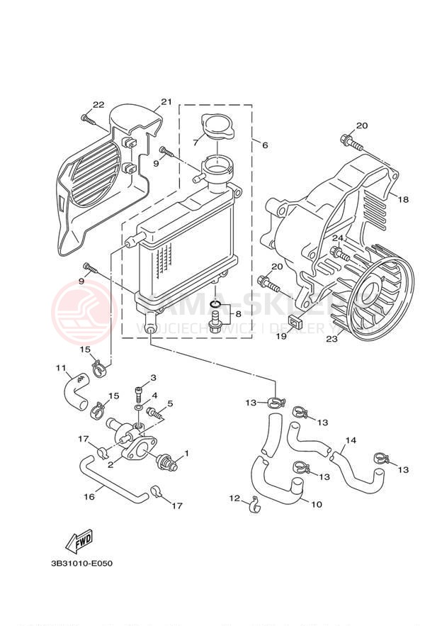 Schemat "Układ chlodzenia" do Yamaha C3 XF50XR/XF50XW/XF50XL