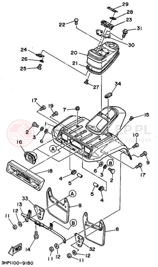 Schemat "Przedni błotnik" do Yamaha MOTO-4 YFM350ERF