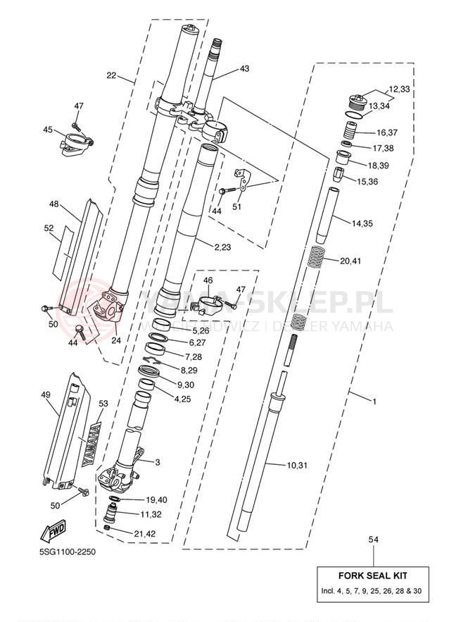 Schemat "Amortyzatory przód" do Yamaha WR250F WR250FR