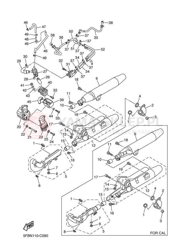 Schemat "Wydech końcowy" do Yamaha V STAR CUSTOM XVS65S/XVS65SC