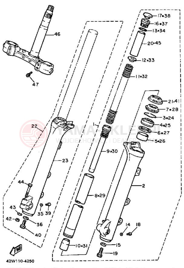 Schemat "Amortyzatory przód" do Yamaha VIRAGO 700 XV700L/XV700LC