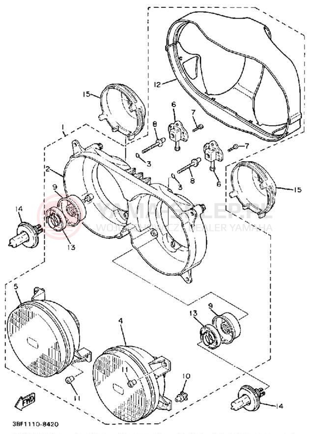 Schemat "Lampa przód" do Yamaha FZR400U