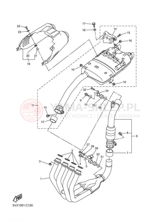 Schemat "Wydech końcowy" do Yamaha FZ6 FZS6TC/FZS6T
