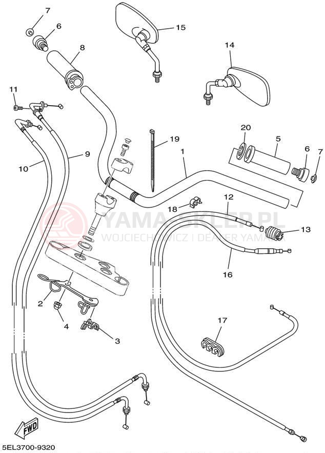 Schemat "Kierownica i osprzęt" do Yamaha V-STAR 1100 XVS1100L/XVS1100LC