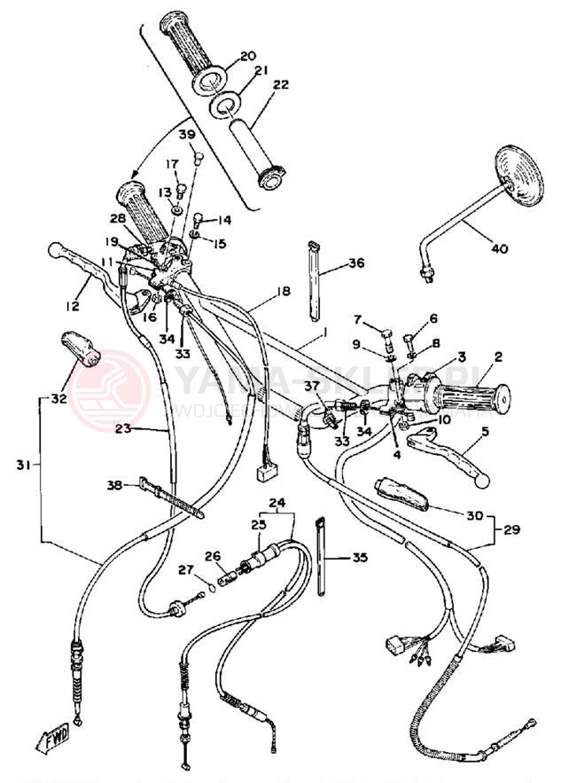 Schemat "Kierownica i osprzęt" do Yamaha DT250F