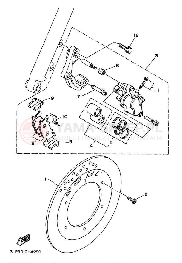 Schemat "Zacisk hamulcowy + tarcza przód" do Yamaha VIRAGO 250 XV250N/XV250NC