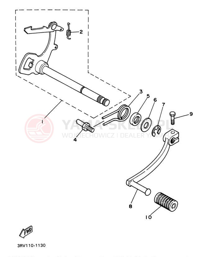 Schemat "Dźwignia zmiany biegów, wałek" do Yamaha Y-ZINGER PW80J