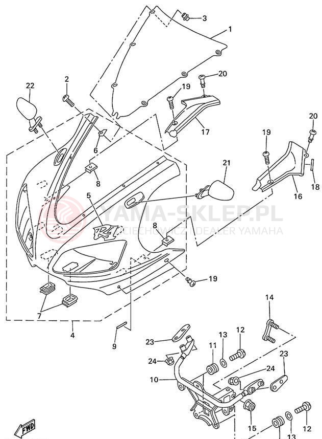 Schemat "elementy nadwozia" do Yamaha R1 YZFR1L/YZFR1LC