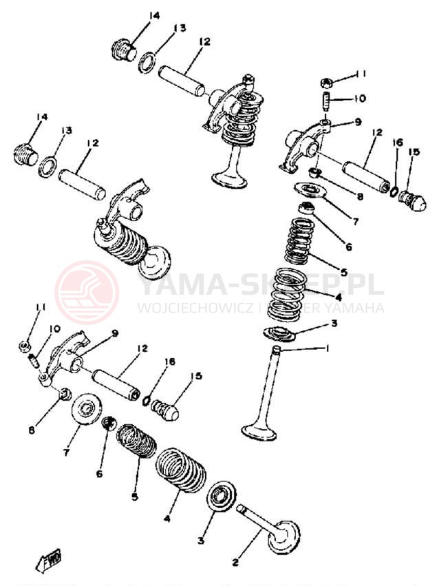 Schemat "Zawory - dźwigienki zaworowe" do Yamaha XS360C