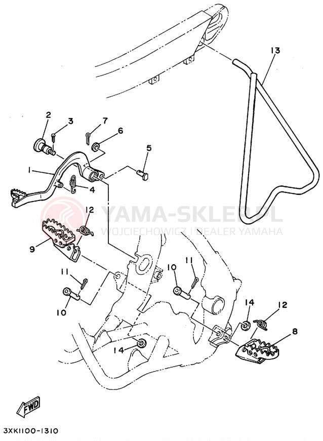 Schemat "Stopka postojowa i podnóżki" do Yamaha YZ125F1