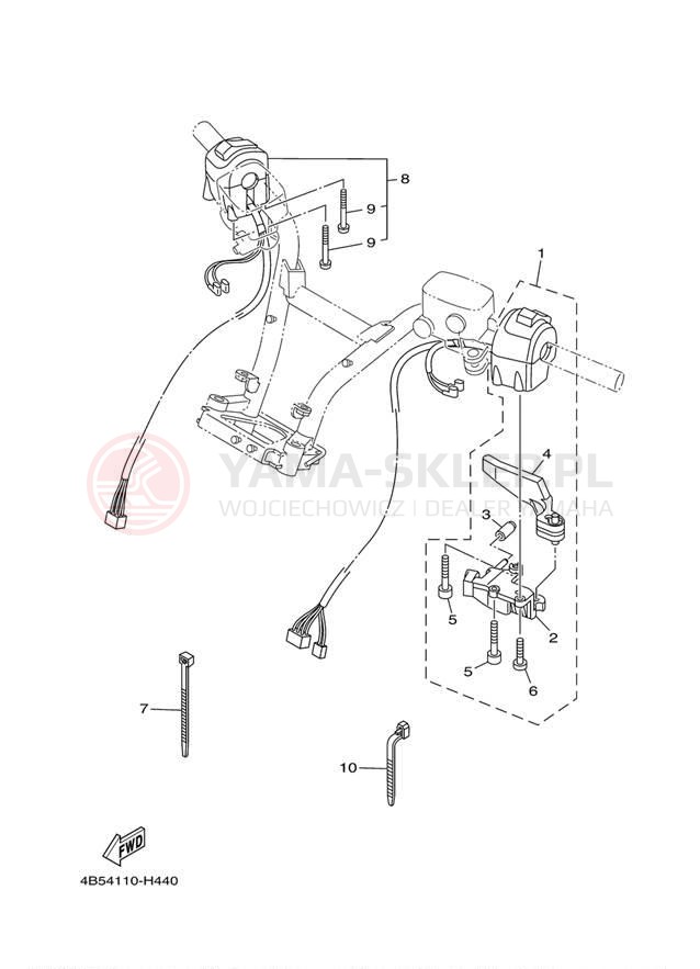 Schemat "Kierownica i osprzęt" do Yamaha TMAX XP500ZS