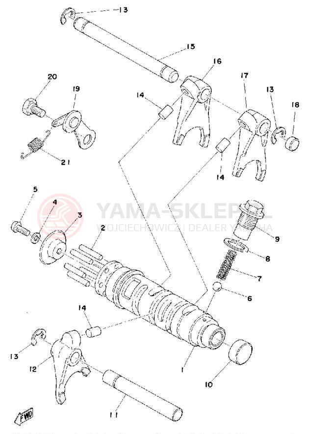 Schemat "Dźwignia zmiany biegów, wałek" do Yamaha MX125C