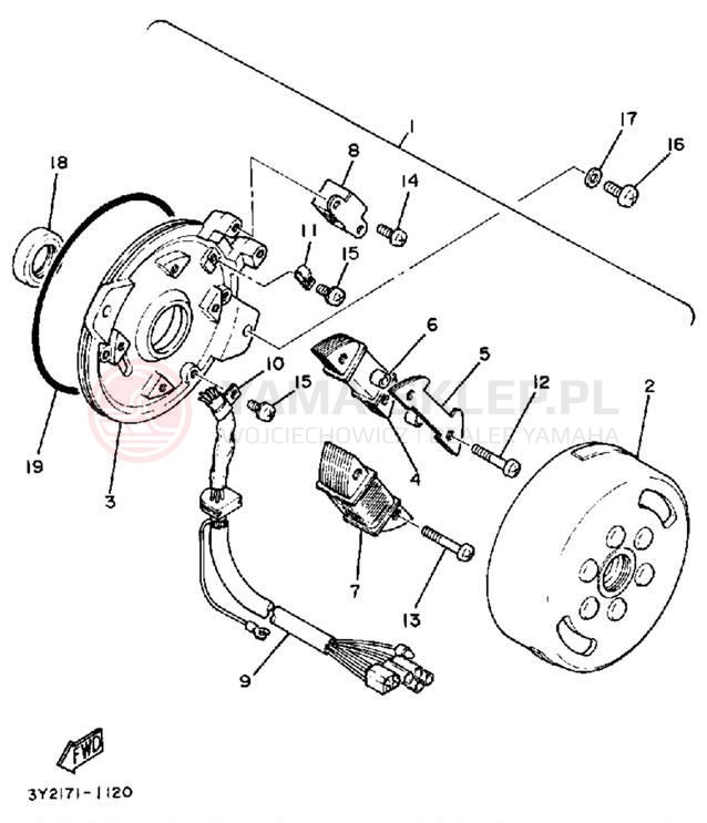 Schemat "Moduł zapłonowy - cewka" do Yamaha XT250K/XT250KC