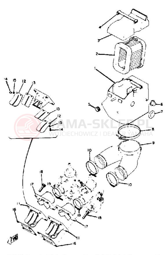 Schemat "Filtr powietrza" do Yamaha RD350B